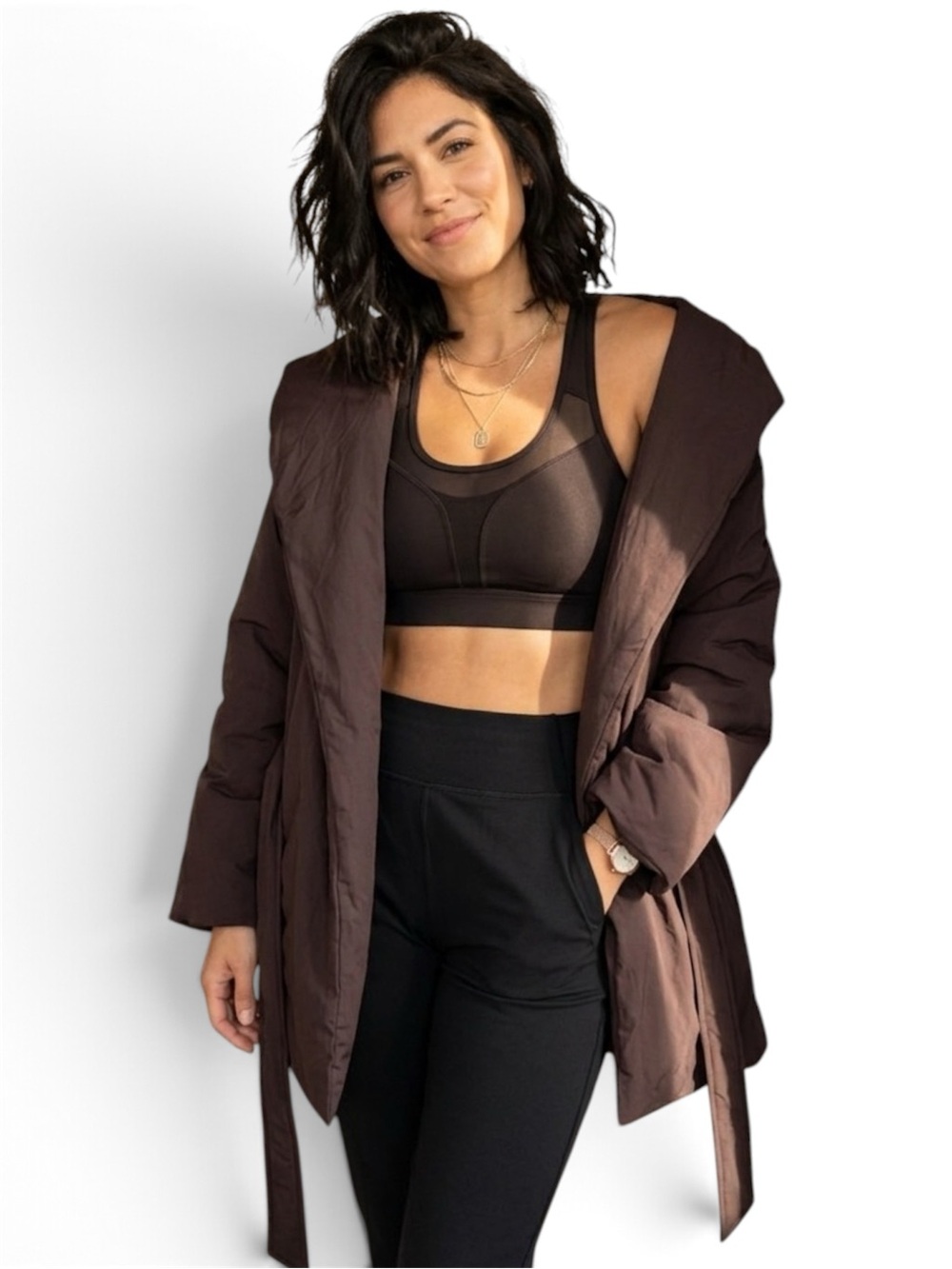 SKIMS x Nike Woven Nylon Wrap Coat Phoenix Brown Large NWT